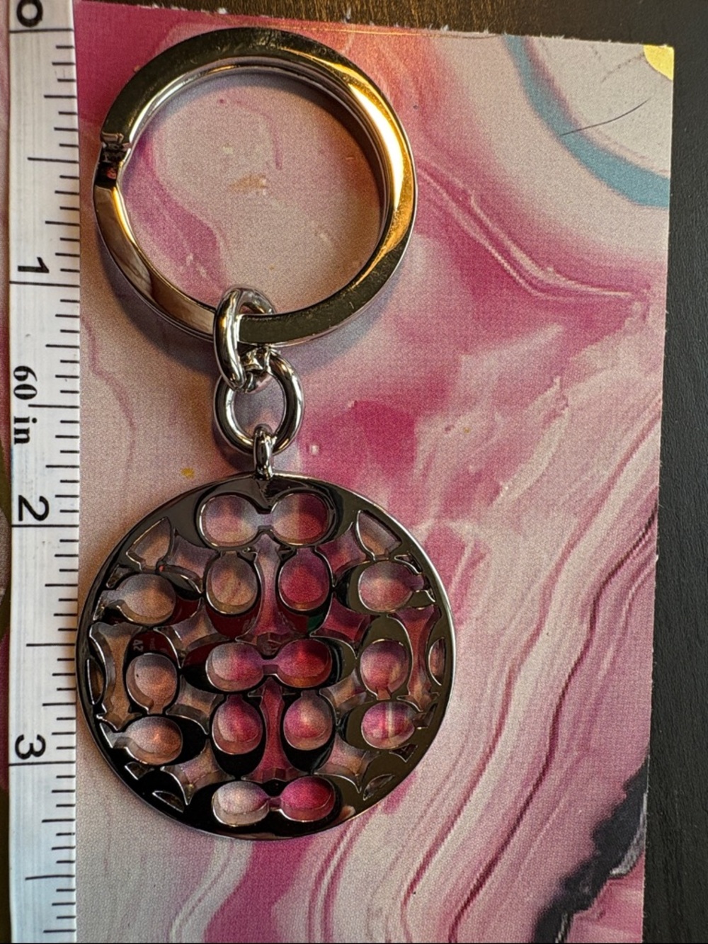 Coach Silver-Tone Circular Signature Cutout Keyring - Picture 1 of 4